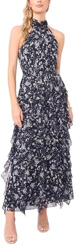 Women's Smocked Waist Long Sleeve Halter Maxi Dress Ivory/Pink XS at Amazon  Women's Clothing store