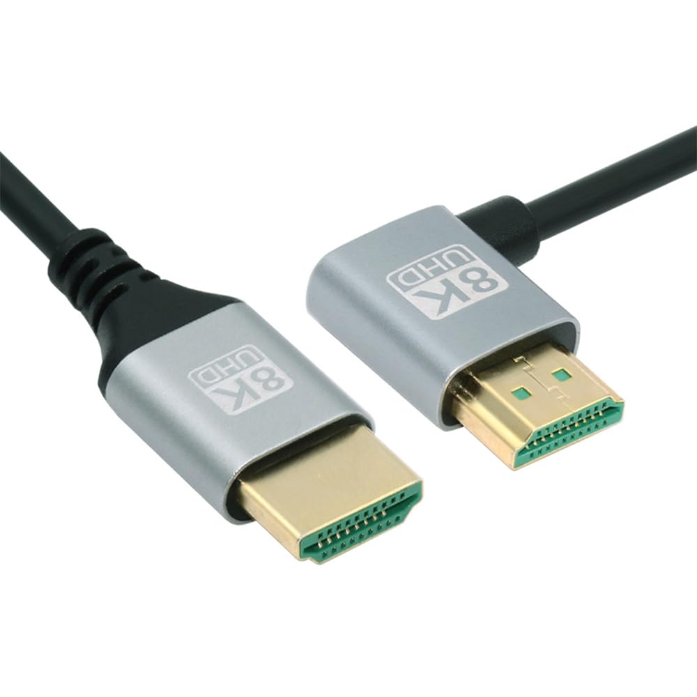 NFHK HDMI 2.1 Ultra Thin HDTV Cable 8K 4K Hyper Super Flexible Slim Cord Right Angled 90 Degree Type-A Male to Male for Computer HDTV 50CM
