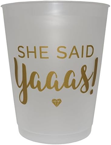 "She Said Yaaas" Bachelorete Bridal Party Cups for Wedding, Engagement, Bachelorette or Bridal Shower Frost Flex Plastic Cups (16 Cup Set)