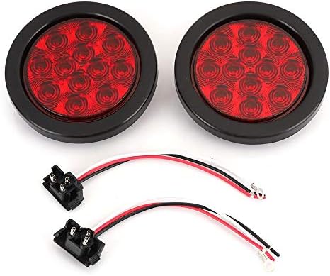 Akozonブレーキテールライト赤い丸信号灯2pcs 4in 12 Ledトラックトレーラーatv Rv 12v用