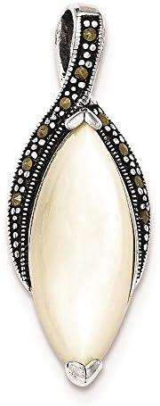 925 Sterling Silver Mother Of Pearl And Marcasite Chain Slide Charm Pendant