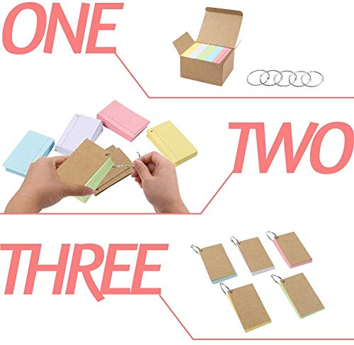 Koogel A8 Ruled Index Crads, 500Pcs Revision Cards Assorted Colours Record Cards for Office School Learning