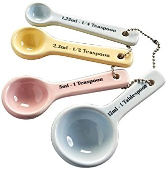 4 X STONEWARE KITCHEN MEASURING BAKING SPOONS MASON CASH BLUE YELLOW HEATHER