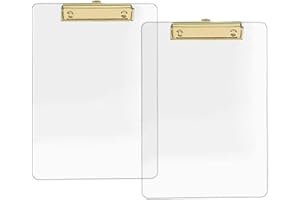 JIARI 2 Pack Clear Acrylic Office Clipboard A4 Letter Size 8.6" x 12.2" (Gold)