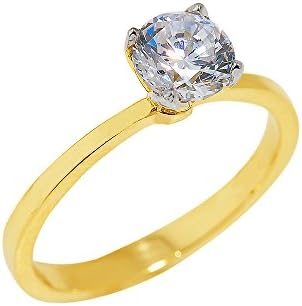 Ladies 10k Yellow Gold 2.2mm Band Four-Prong CZ Solitaire Engagement Ring (Size 5.5)
