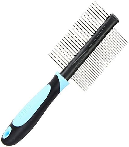 Double Sided Grooming Comb With Stainless Steel Teeth Anti Shedding Brush - Removes Tangles,Knots,Loose Fur and Dirt - Suitable For Dogs And Cats(Blue)