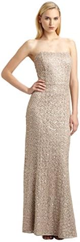 Kay Unger Sequin Strapless Embroidered Lace Dotted Long Evening Gown Dress