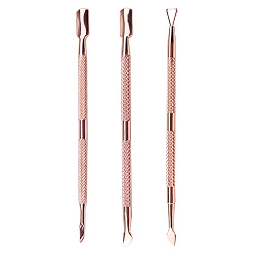 Laza 3 Pcs Cuticle Trimmer Cuticles Pusher Triangle Nail Polish Remover Stainless Steel 3 Packs Set - Rose Gold - Thumbnail 4