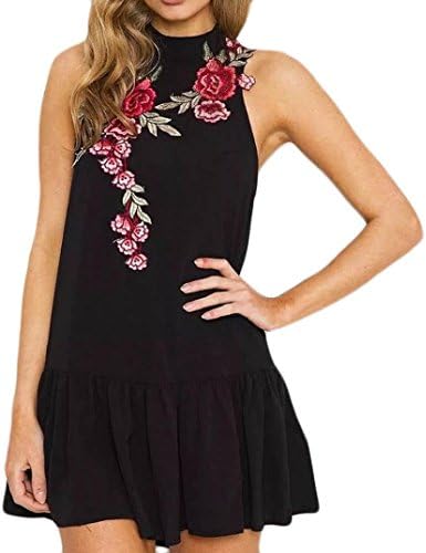 NEWONESUN 2018 Fashion Women V-Neck Rose Embroidery Jumpsuit Summer Loose Playsuit Bodysuit Trousers (Medium, Black A)