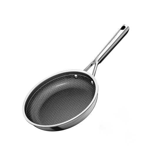 naturepan Hybrid Ceramic Frying Pan 20cm, 5-Ply Diamond-Titanium Nonstick Stainless Steel Pan, Hexagon Surface, Dishwasher/Oven Safe