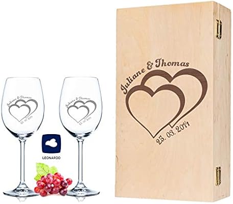 Leonardo Copas de vino – para la boda – con grabado & Nombre en un juego de 2