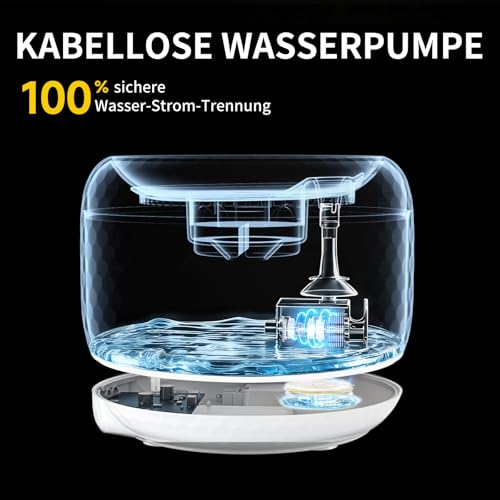 Wireless Water Fountain for Cats and Small Dogs, 1.8L Capacity, 5200mAh Rechargeable Battery, Ultra-Quiet Pump, 2 Flow Modes, Automatic Pet Water Dispenser