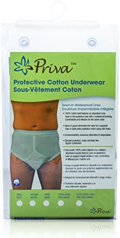 PrivaMen's Protective 100% Cotton Underwear with Sewn in Waterproof Liner, Grey, Extra Large, Machine Washable