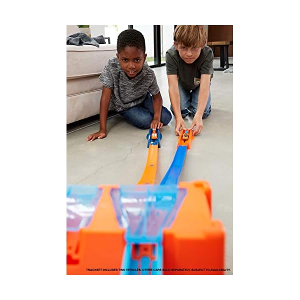 Hot Wheels Bahn Track Builder, Autorennbahn Bauset für Hot Wheels Autos, inkl. 2 Spielzeugautos, Spurwechsler, steile Kurven, Crashzone, Auto Spielzeug, Spielzeug ab 4 Jahre, GGP93 – Bild 3