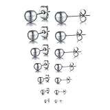 Areke Mens Stainless Steel Round Ball Stud Earrings Womens Unisex Jewelry Collection 2-8mm(7 Pairs)