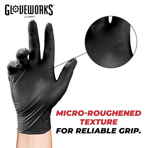 GLOVEWORKS Black Nitrile Gloves 5 Mil Disposable, Latex Free, Textured Grip for Food Service, Cooking, Professional Cleaning