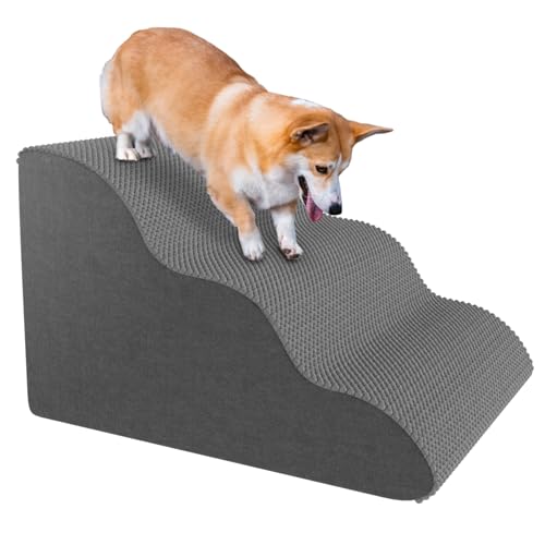 Pet Stairs for Small Dogs and Cats, Comfortable Curved Design with Waterproof Cover, High Density Foam Steps for Beds or Sofas, Durable and Lightweight, 3-Layer, 55 x 30 x