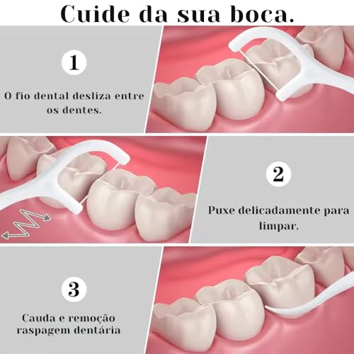Fio Dental com Haste 2 em 1 Macio e Resistente 400 Unidades Limpeza Bucal Antideslizante Higiênico - Ideal para Viagens e Uso Diário