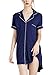 iooho Women Short Sleeve Nightgown Button Front Sleep Shirt Lounge Sleepwear(Navy,XS)