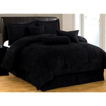 Amazon Com Grand Linen 5 Piece Solid Black Micro Suede Comforter