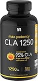 NEW! Max Potency CLA 1250 with 95% active Conjugated Lineolic Acid (CLA) per capsule. Natural Weightloss Supplement for Men and Women- 180 Capsules