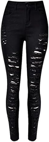 Betusline Fashion Women's Ripped Destroyed Hole Denim Long Jeans Denim Trousers