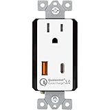 TOPGREENER 36W Quick Charge 3.0 USB Type-C/A Combo Wall Outlet, Compatible with Samsung S9/S8/S7 Note 9/8/7, Iphone XS/MAX/XR/X/8/7, LG Nexus, HTC 10 and More, UL Listed, TU1152QCAC3