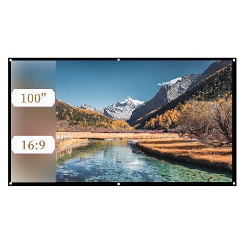 ASHATA Projector Screen,16:9 Projection Screen Thicken Portable Non-Crease Soft Polyester Projector Curtain for Projector Home Theater Outdoor/Indoor/Camping Movie,White,40-120 Inch (100in)