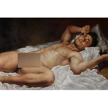 Art Prints vintage gay men painting lying men Canvas Transfer from Oil Painting with Hand-Painted Detail Gay Art men Signed HD Giclee Print on Cotton Canvas for Home Wall Art Decor (24