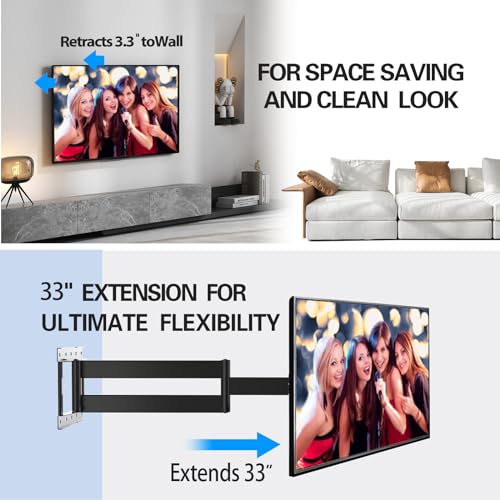 TETVIK Soporte de TV Movible para Pantallas De 32″ a 80 ″, Soporte de Pared para Monitores LCD, LED y OLED, Articulado Inclinable y Giratorio con 3 Brazos, Soporta hasta 40 Kg, VESA Máx 600x400mm.