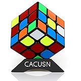 CACUSN Speed Cube 3x3 | Anti-Pop Structure and Tension Adjustable | 3x3 Stickers Puzzle Cube with Cube Stand | Basic Edition