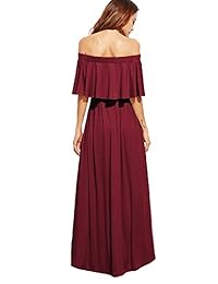 Milumia - Maxi vestido de fiesta con volantes y hombros descubiertos para mujer