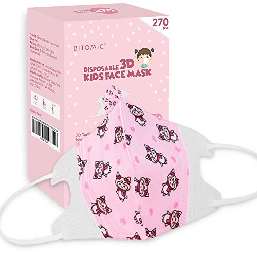 Kids Face Mask 270 Pc Pink 3D Ergonomic & Tight Seal Disposable Face