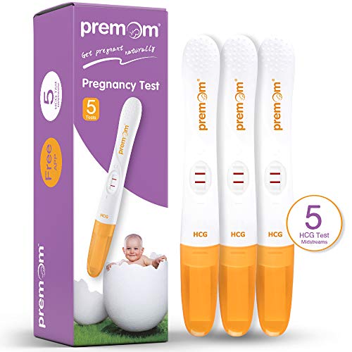 Premom Pregnancy Test Sticks (5-Pack), hCG Midstream Tests with Ovulation Predictor iOS and Android App, PM1-M3-5