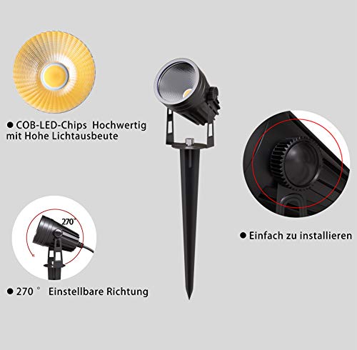Gartenbeleuchtung,Azhien Gartenstrahler LED mit Erdspieß,3W 1800Lm Gartenleuchte,IP65 Warmweiß COB LED Gartenlampe 17.5M für Außen Wegbeleuchtung Rasenlicht Landschaftslampe Gartenleuchte,6er Set