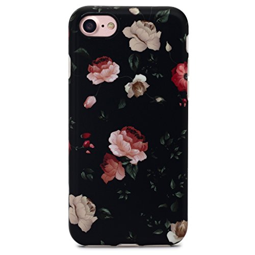 GOLINK iPhone 7 Case for Girls/iPhone 8 Case, Floral Series Slim-Fit Anti-Scratch Shock Proof Anti-Finger Print Flexible TPU Gel Case For iPhone 7/iPhone 8 - Flower Black