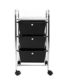 Finnhomy Chrome Metal Frame and 3 Semi-Transparent Black Drawer Plastic Portable Rolling Storage Cart