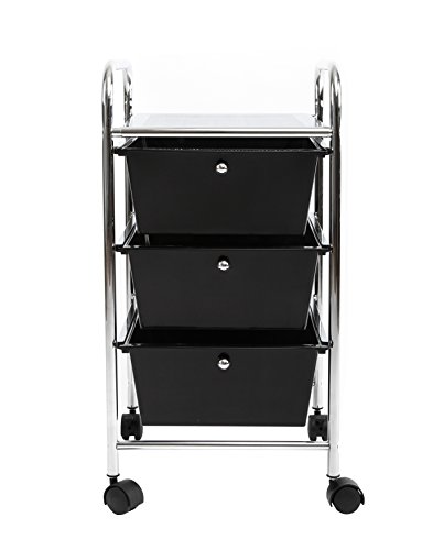 Finnhomy 3 Drawer Rolling Cart Organizer,Storage Cart with Drawers, Utility Cart for School, Office, Home, Beauty Salon Storage, Black