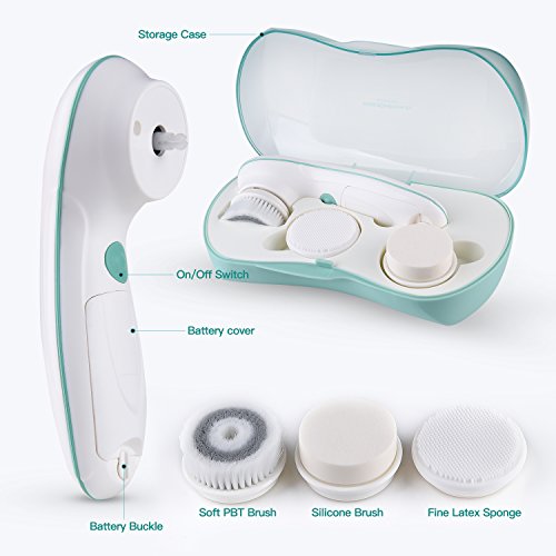 GUGULE Waterproof Facial Cleansing Brush, Face and Body Brush, Cleansing System Spin Brush Set with 3 Exfoliating Brush Heads for Gentle Exfoliation and Deep Scrubbing Massaging Removing Blackhead - Thumbnail 4
