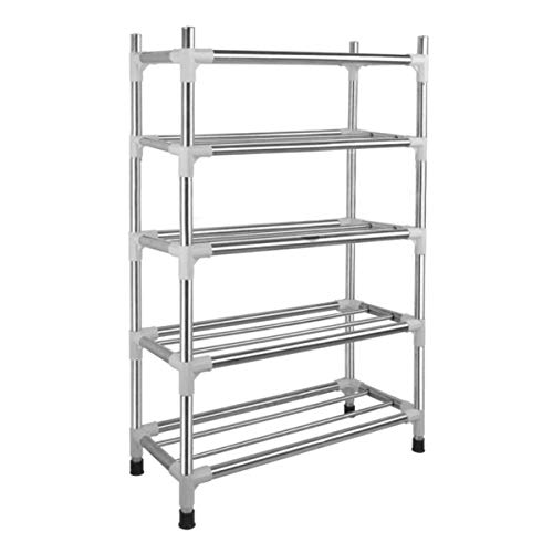 Stainless Steel Shoe Racks, 15-Pair Free Standing Shoe Rack Metal Shoe Tower Shelf, Kitchen Storage Organizer, Home Office Cabinet, Shelf for Bedroom Bathroom Entryway, Suction Cup Stand Foot (5 Tier)