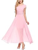 Zeagoo Women's Elegant Cap Sleeve Pleated Chiffon Bridesmaid Maxi Dress