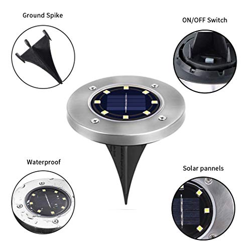 CFKJ 12 Pack Solar Powered Disk Lights, 8LED Solar Pathway Lights Solar Ground Lights,Solar Garden Light Outdoor Waterproof Garden Landscape Lighting for Yard Deck Lawn Patio Walkway-White (12) - Thumbnail 3