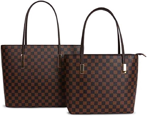 Ladies Set Of 2 / Twin Set Handbag Tote Check Checkered Pattern Plus Emery Board Set