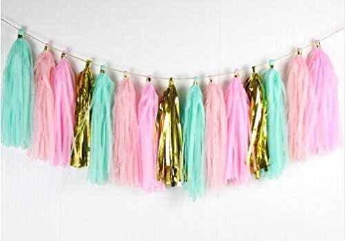 Since Tassel Garland, Tissue Paper Tassels for Wedding, Baby Shower and Party Decorations, 20 pcs DIY Kits -(Pink, Mint Green,Light Pink,Gold)