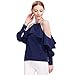 BELLA PHILOSOPHY Women's Chiffon Blouse Shirt With Halter Cami Off Shoulder Ruffles Flounce Long Sleeve Details … (XL, Navy Blue)