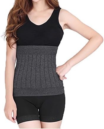 Farlenoyar Women Double Layer Cashmere Winter Waist Warm Abdomen Support Stomach Warmer Band Double layer (M, Grey)