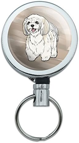 All Metal Retractable Reel ID Badge Key Card Holder with Belt Clip Dog Puppy - Shih Tzu