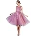 Women's Beads Tulle Short Cocktail Prom Dress Clubwear Dress,Pink,6