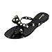 TENGYUFLY Womens Rivets Bowtie Flip Flops Jelly Thong Sandal, Black, Size 8.0