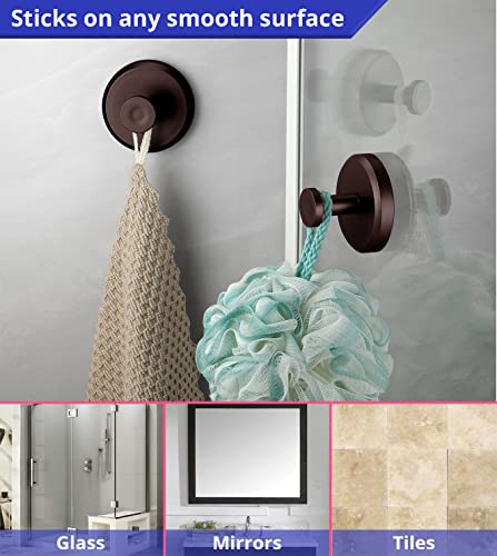 Suction Cup Hooks For Shower - 2 Pack Black | Heavy Duty Bathroom Hangers For Towels & Robes